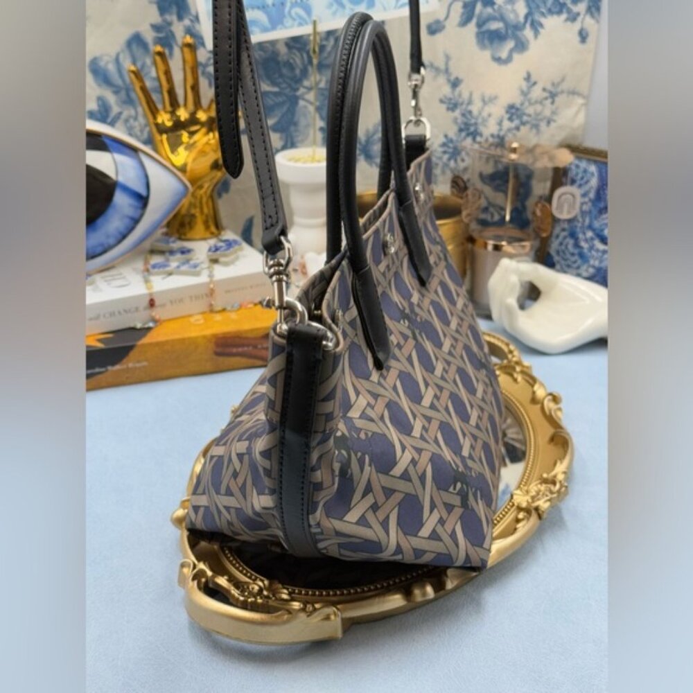🆕 TORY BURCH 🧿 NWOT Small Basketweave Tote Bag, Cotton Canvas & Leather - AUTH - Picture 5 of 16